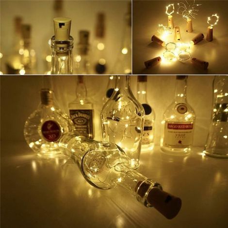 15pcs Guirlandes LED de Bar en Forme de Bouchon pour Décor Verre Bouteille de Vin Lumières de Bricolage en Cuivre, Blanc (1/4)