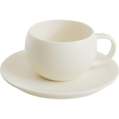 Round coffee cup and saucer set - Unique design with matte cream finish, 8oz - Add a touch of originality to your coffee ritual (1/5)