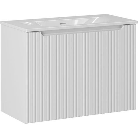 Meuble simple vasque encastrée 80cm 2 portes Riva Blanc