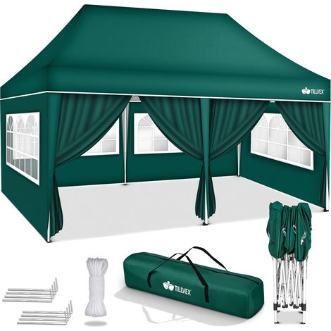 tillvex Carpa de 3 x 6 m con 6 paredes laterales verdes, impermeable Carpa plegable desplegable, regulable en altura Carpa de jardín con protección UV 50+ Carpa para fiestas con bolsa para el jardí