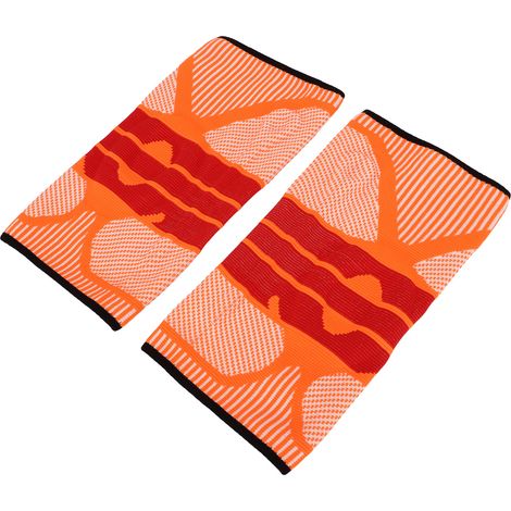 Genouillères de compression respirantes, antidérapantes et extensibles en maille pour femmes, idéales pour la course à pied et l'entraînement. Couleur : orange et rouge, taille L. (1/5)