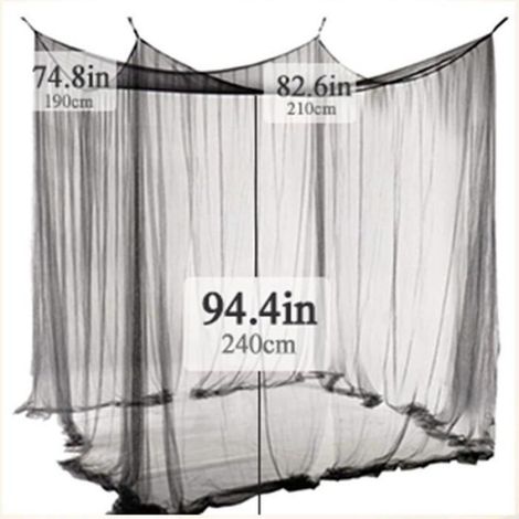 Moustiquaire de lit double 190x210x240 cm en polyester noir, accès facile avec 4 ouvertures, système de suspension ajustable (1/5)