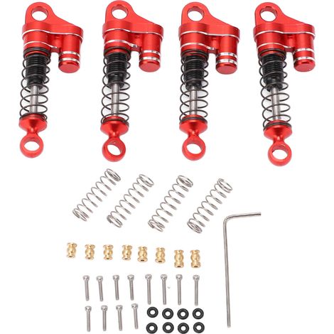 Lot de 4 amortisseurs RC rouges en alliage d'aluminium, ressorts haute élasticité métal pour SCX24, voiture RC 1/24 (1/5)