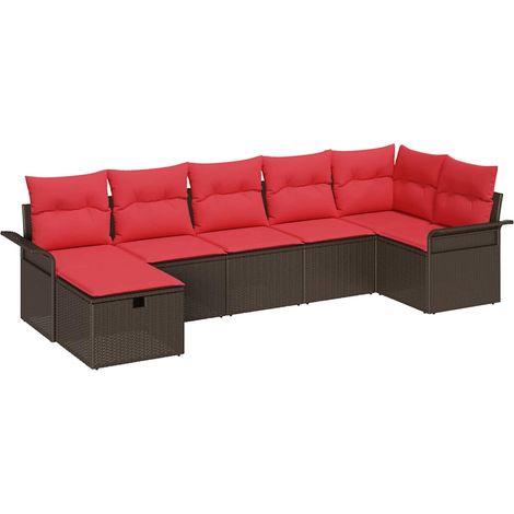 Garten-Sofa-Set mit Kissen mit Speicher 7 pcs Braun Poly Rattan vidaXL