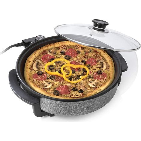 Elektrische Multifunktionspfanne Ø40cm, 3L, 1500Watt, Pizzapfanne mit Glasdeckel