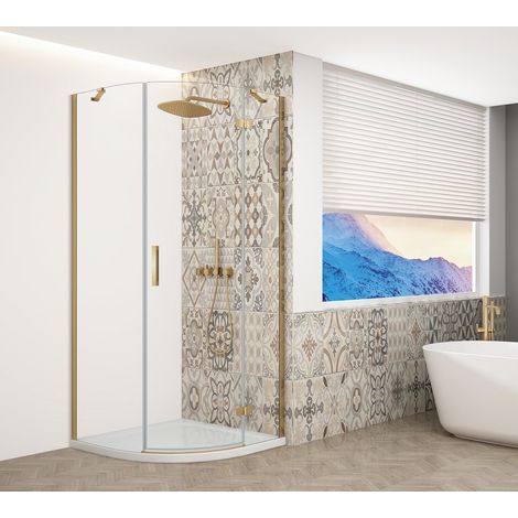 Paroi de douche quadrant TRINITY GOLD MATT 900x900mm, verre clair, droite (1/5)