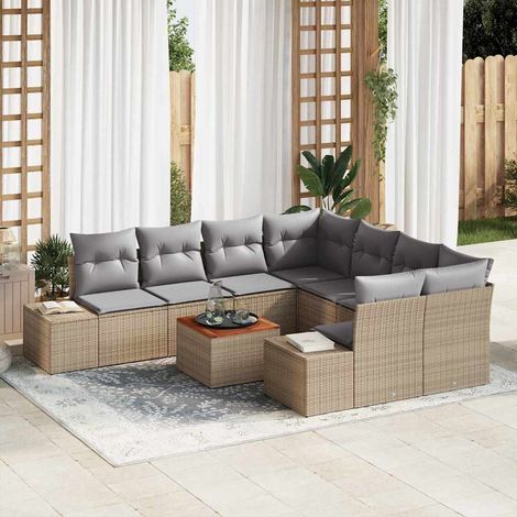 Gartensofa-set 9 pcs Beige und Hellgrau Poly-Rattan