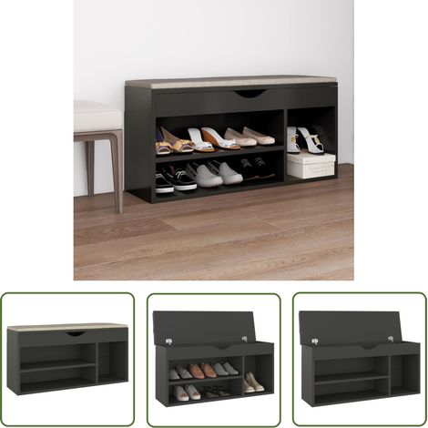 The Living Store Schuhbank mit Kissen Grau 104x30x49 cm Holzwerkstoff - Schuhbank - Schuhregal - Garderobe - Einbauschrank - Aufbewahrungsbox (1/5)