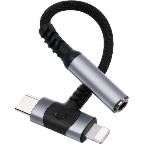 2 en 1 Adaptateur USB C vers Jack 3,5mm, Type C/L-ightning vers Jack à Puce DAC Casque (1/5)