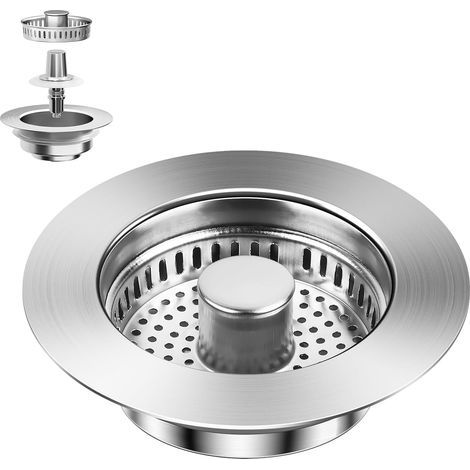 Filtre Evier Cuisine Passoire et Bouchon Combo, 3 en 1 Bouchon Évier Cuisine et Bonde Evier en Acier Inoxydable, Protections idéales pour Grille Évier, Un Trou d'évier de 75-86 mm (1/5)