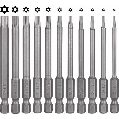 Set of 11 Torx bits, 75 mm – Magnetic S2 steel – Hexagonal T6 T40 – For precise and fast screwdriving – Compatible with screwdrivers and drills (1/5)