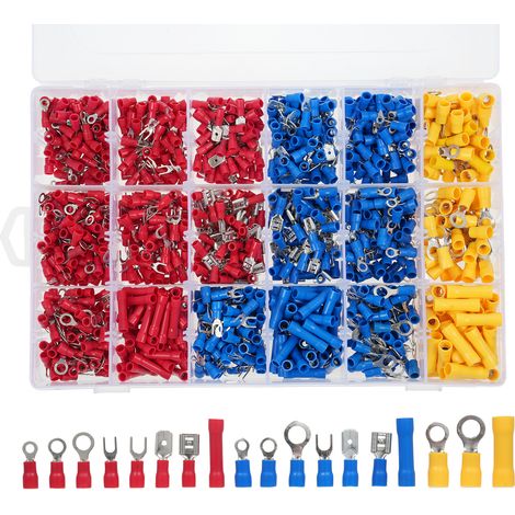 Set di terminali a pressione fredda, connettori per cavi elettrici, terminali a crimpare isolati, kit assortimento misto.