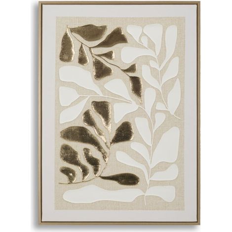 Stampa su tela Goldy A foglie oro su fondo lino con cornice, 50x70 cm