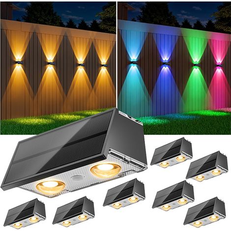 Set of 8 Waterproof Outdoor RGB Wall Sconces – Solar Fence Lights, Decorative Wall Lighting for the Home (1/5)