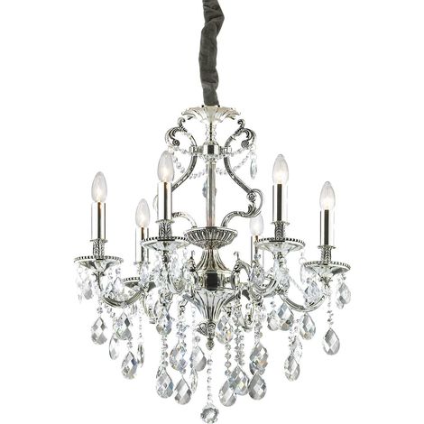 Ideal Lux Gioconda - Lustre en cristal à 6 ampoules au fini argenté antique, E14