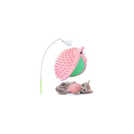Cuscino massaggiante per gatti con giocattolo in piuma da 96 cm e spazzola angolare interattiva a forma di riccio da parete (rosa) - Crezuo