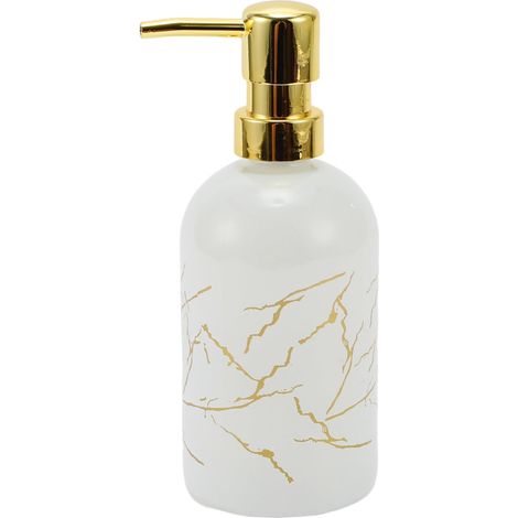 Distributeur de savon cylindrique minimaliste pour hôtel, 400 ml (flacon blanc à motifs dorés) – 1 unité (1/5)