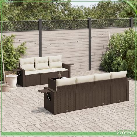Salon de jardin - 3252270 - Résine tressée marron - 8 places modulable - Rangements sous assise (1/3)