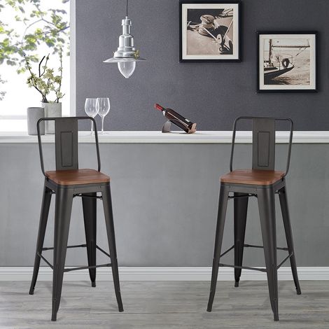 Set of 2 Metal Frame Vintage High Bar Stool (1/5)