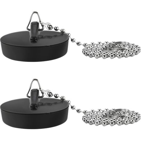 Juego de 2 tapones de desagüe, cadena de acero inoxidable de 40 cm, silicona sin BPA, para fregaderos de cocina y baño. (1/5)