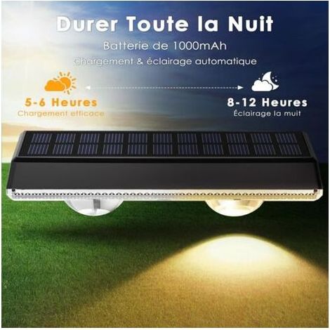 Applique murale solaire étanche IP67 – Lot de 4 lampes LED – 3 modes d'éclairage – 100 Lm pour jardin, cour et clôture (1/5)