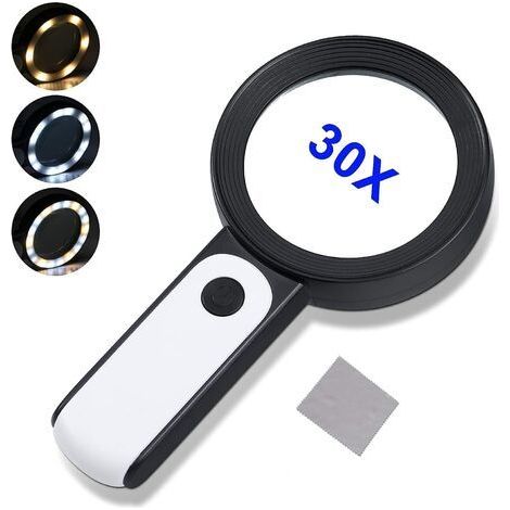 Loupe de lecture, grossissement 30x, avec éclairage LED à 18 LED, loupe de poche (1/5)