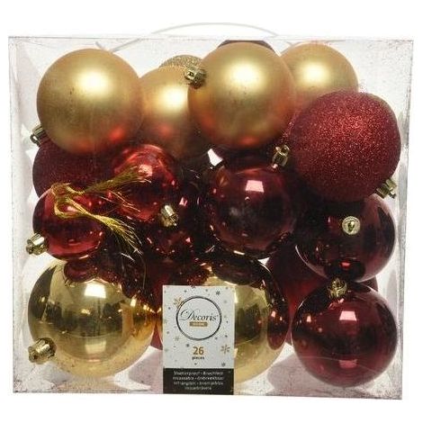 Amicasa 9020022 Palline di Natale 26 Pezzi Plastica Decorazioni Albero colore Rosso e Oro