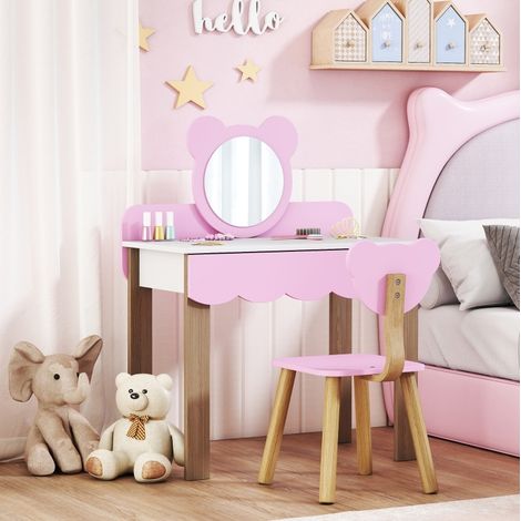MEUBLIV Kinder-Schminktisch 68x35x86 cm rosa – Bärenspiegel, Hocker, 2-teilig (1/5)