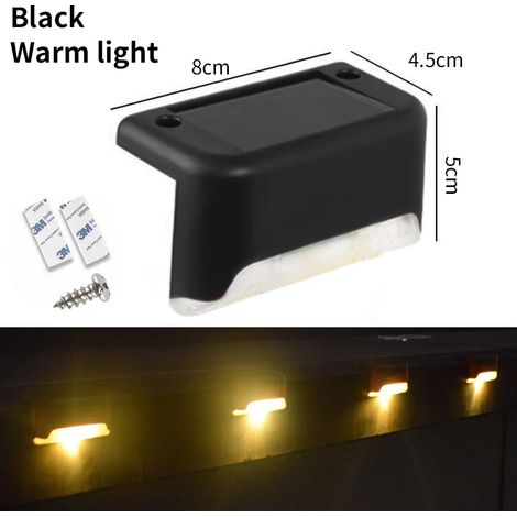 (1 pièce - Lumière chaude noire) Lampe solaire LED étanche pour terrasse, escaliers, rampes, clôtures, jardins, patios et allées. (1/5)