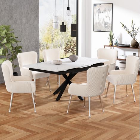 Sedie da pranzo in velluto, set da 6, con braccioli, gambe in metallo regolabili, beige DESVIAE (1/5)