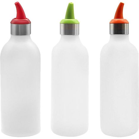 Lot de 3 flacons distributeurs d'huile, de sirop et de vinaigrette en plastique. (1/2)