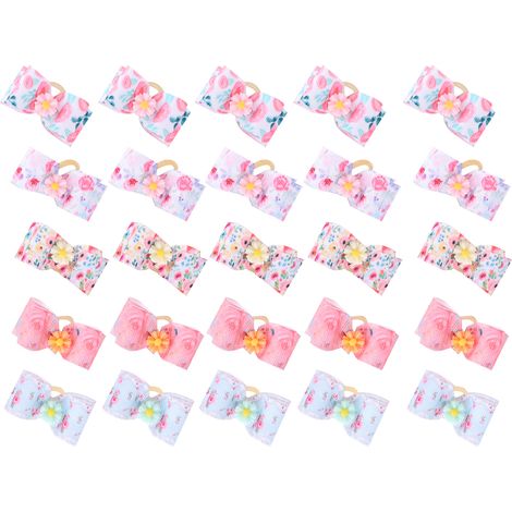 Noeuds Pour Chien - 25 Pièces Avec Élastiques - Accessoire De Toilettage Pour Petit Animal - Multicolore (1/5)