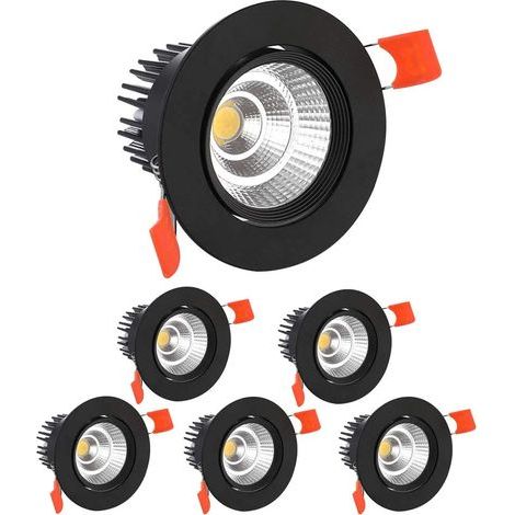 6 x LED-Einbaustrahler, 5 W COB-Deckeneinbauleuchte, Kaltweiß 6000 K, 500 lm, AC 220–240 V, Ra≥90, Ausschnitt 60–80 mm, Abstrahlwinkel 24°, IP44, für Badezimmer, Küche, Wohnzimmer, Flur (schwarz). ) [ (1/5)