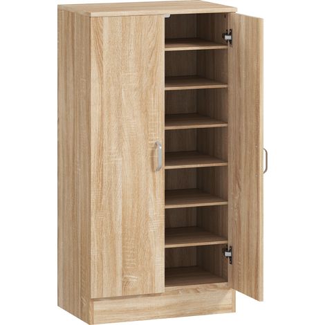 Armoire à chaussures 2 portes, 6 étagères réglables, charnières à fermeture douce, pour 14 paires, bois naturel (1/5)
