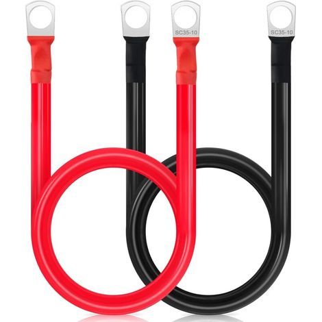 Pack of 2 battery inverter cables - 1 m - 2 AWG/35 mm² - 12 V - red and black battery cable - automotive battery wires with SC35-10 ring terminals - flexible copper wire for (1/5)