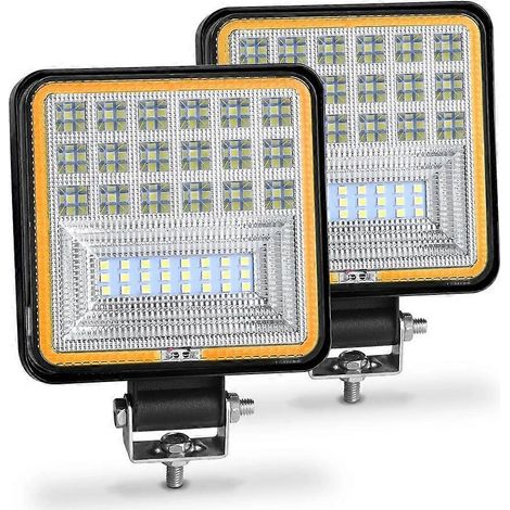 Barre lumineuse de travail LED 72 W 24 pouces, projecteur carré/rond, feux de jour pour voiture 4x4, SUV tout-terrain, quad, camion, excavatrice, blanc/ambre, 2 x 126 W (.130) (1/5)