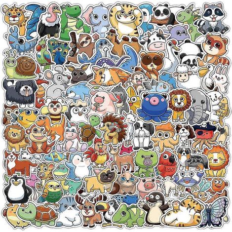 Autocollants animaux mignons, 100 pièces, autocollants animaux colorés et imperméables, autocollants en vinyle esthétiques et mignons pour bouteille d'eau, ordinateur portable, téléphone, skateboard,  (1/5)