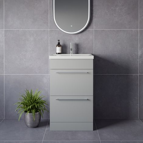 Napoli 390 Gloss Grey Pearl 500mm 2 Drawer Vanity Unit with Glide Basin - 500mm - Chrome 320mm Handle