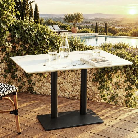 ICARE - Ensemble n°1: table bistrot rect. 120x70cm en céramique marbré clair (1/5)