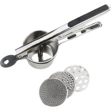 Presse-purée - Presse-pâtes avec 3 disques interchangeables - Pour purée de pommes de terre, pâtes fraîches, gnocchi, passatelli - Acier inoxydable - 32 x 12 x 9,7 cm - 1 pièce (1/5)