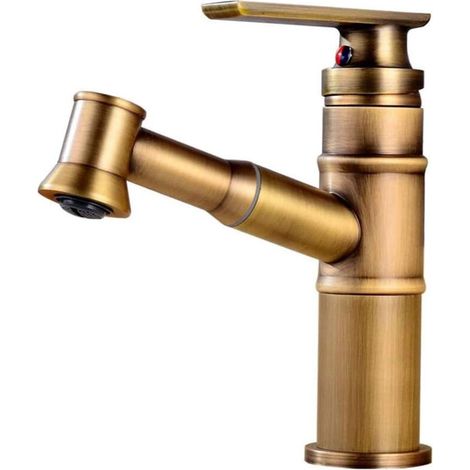 Wasserhahn, Vintage Badezimmer Wasserhahn Ausziehbar, Einhebelmischer mit ausziehbarer Duschstange, Mischbatterie, Waschtischarmatur, Spültischarmatur, Hoher Auslauf, Messing MUMU (1/4)