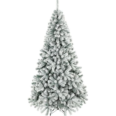HOMCOM árbol de Navidad nevado de 180 cm, ramas articuladas, 650 puntas de PVC ignífugo, montaje rápido, soporte de acero, verde y blanco (1/5)