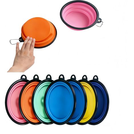 Collapsible Dog Bowls with Carabiners for Easy Carrying One-piece Moulded Edge to Prevent Collapse.2 Pack Travel Dog Cat Bowls (Small, Pink and Orange) (1/5)