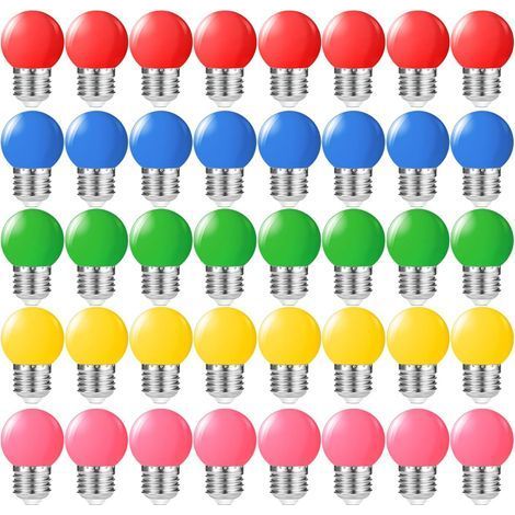 40 pcs E27 Led multicolore 1W ampoules colorées Led ampoules colorées Déco, rouge, jaune, bleu, vert et rose, pour Noël mariage fête, AC 230V (1/5)
