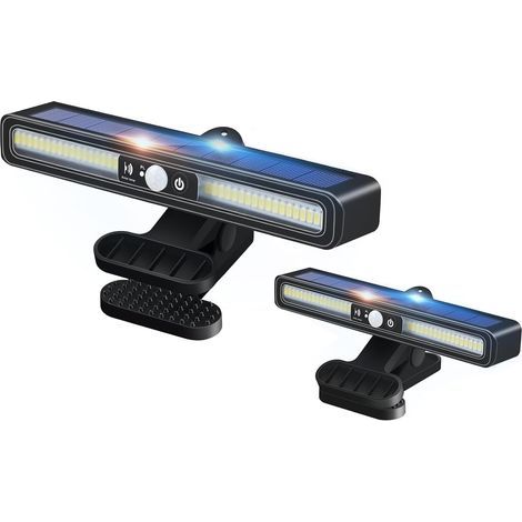 Lot de 2 Lampes Solaires Extérieur à Clipser, 36 LED 800LM Détecteur de Mouvement IP65 Étanche, 3 Modes Projecteur Solaire pour Jardin Clôture Terrasse Balcon (Lumière Chaude) (1/5)