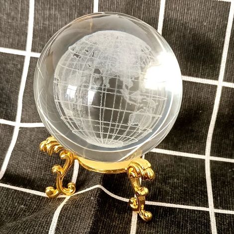 Boule de cristal, gravure laser, décoration de bureau