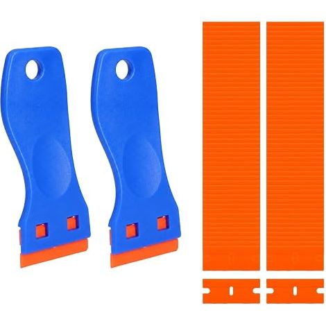 Grattoir Plastique, 2 Pcs Mini Grattoir en Plastique avec 100 Lames de Rechange, Grattoir Vitre, pour Enlever Autocollants, Colle, Étiquettes sur Verre, Fenêtre, Voiture – Outil Sûr (1/5)