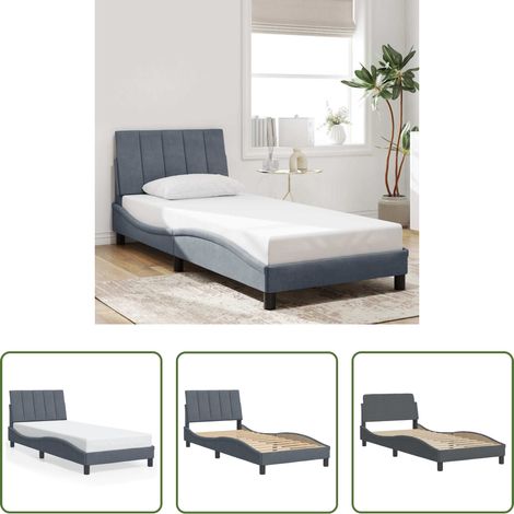 Oreiller de tête - Cadre de lit sans matelas Hanko gris foncé 90x190 cm velours (1/5)