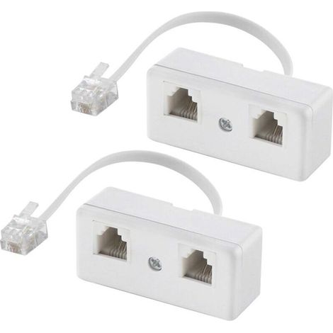 Zwei-Wege-Telefonverteiler, RJ11 6P4C Kabel-Wandadapter und -Verteiler, Stecker auf 2 Buchsen Konverter für Festnetz (weiß, 2er-Pack) (1/5)