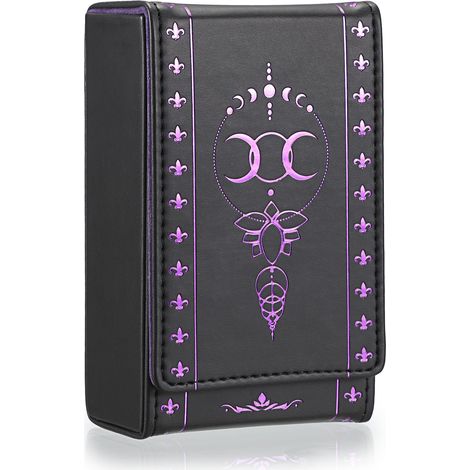 Boîte de rangement pour cartes de tarot - En cuir synthétique - Pour protéger les cartes - Noir et violet - Design Groove (8,2 x 4,5 x 13,5 cm) - Étanche à la poussière et léger (1/5)